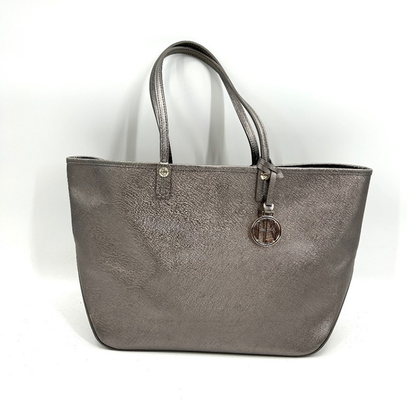 HENRI BENDEL Silver Metallic Leather Large Tote Bag Purse Excellent Condition
